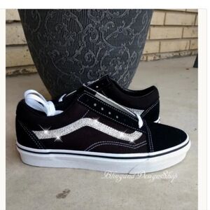 Bling Womens Vans Old Skool Black White Shoes Customized with Swarovski Crystals